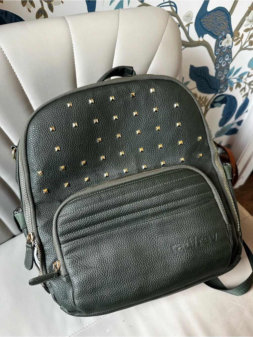 Rad/Rev Studded Olive Green Leather Backpack